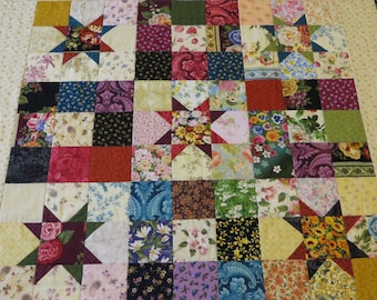 Quick and Easy Quilt Pattern for Pre cut 5 inch squares, Floral vintage inspired star quilt pattern, PDF pattern, Instant download