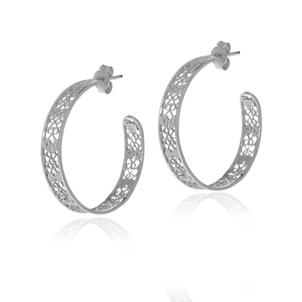 Big Filigree hoop earrings sterling silver 925 by myrozmarin