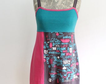 Word Pattern Upcycled Cotton Dress, size 4-6