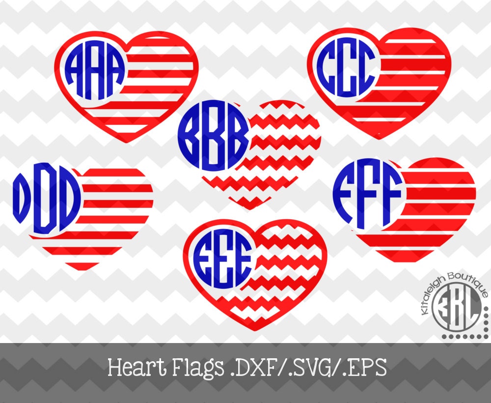 Download Monogram Patriotic Heart Flags .DXF/.SVG/.EPS Files for use