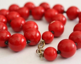 Items similar to Red necklace with sterling silver pendant, Red beaded ...