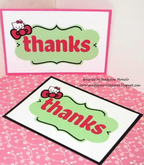 HANDMADE Hello Kitty Thank You Card by MaddysInvitations on Etsy