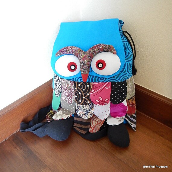 Owl Backpack Bag Patchwork Rucksack Thai Cotton Hippie Hobo