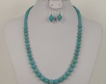 Necklace & Earring Set, 20" long, Blue Turquoise Gemstone Beads