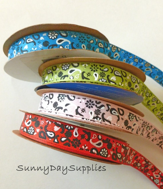 SALE Bandana Ribbon Grosgrain Blue Green Pink and Red