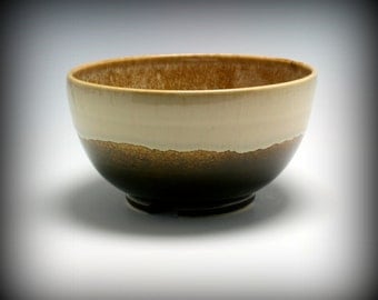 Handmade Stoneware Ceramic Serving Bowl in Burnt Umber and Light Brown/Ceramics and Pottery