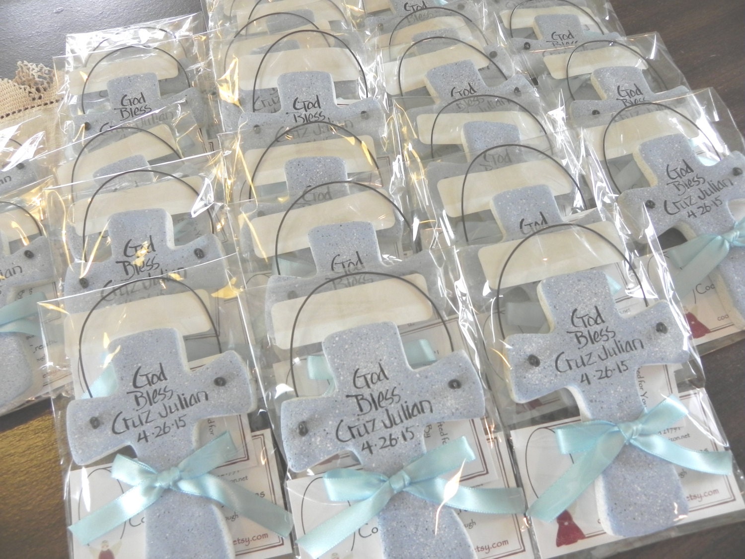 Cross Baptism Favor / Christening Personalized Salt Dough