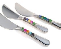 beadable knife, Beaded Dip  Knife,  Spreader Spreader utensils serving Knife, Wire Wrapped, Cheese