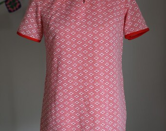 Vintage Women's Top Tunic 1960's Orange Red Flowers