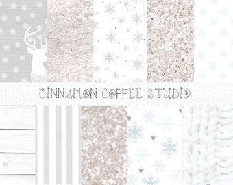 Sparkle Winter Digital Paper, Winter Texture, Winter White Backgrounds, Silver Sparkle Texture, White Backgrounds, Winter Paper Pack,