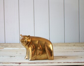 Vintage Brass Bear // Solid Brass Paperweight