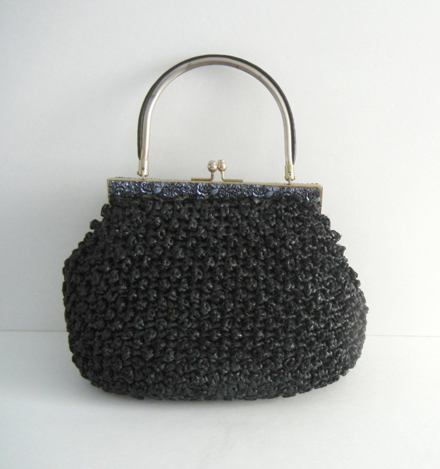 Vintage 1950s Purse Retro Black Straw Purse 1950s Black