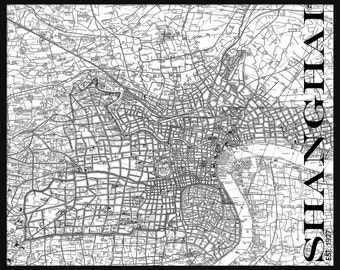 Shanghai Street Map Vintage Print Poster Titled