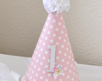 Girls Classic 1st Birthday Hat, Photo Prop, shabby chic