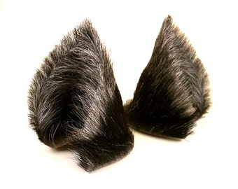 Black Gray Ticked Long Fur Leather Wolf Dog Fox Ears Inumimi Cosplay ...