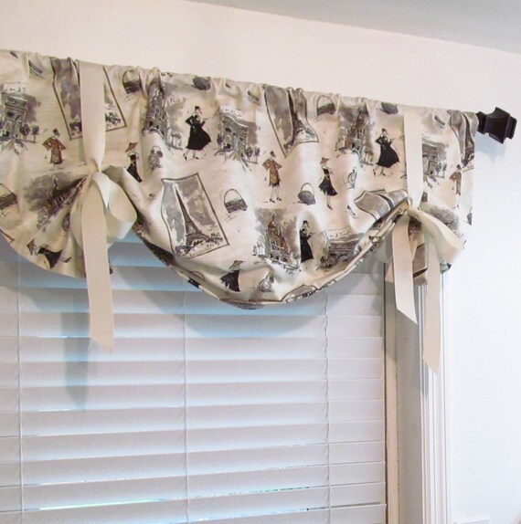Lined Tie Up Valance Vintage Paris Print Balloon Shades