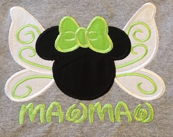 Custom Tinkerbell wings mouse head personalized applique Infant Toddler shirt