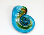 Blue and yellow sparkle dichroic artisanal spiral pendant bead large