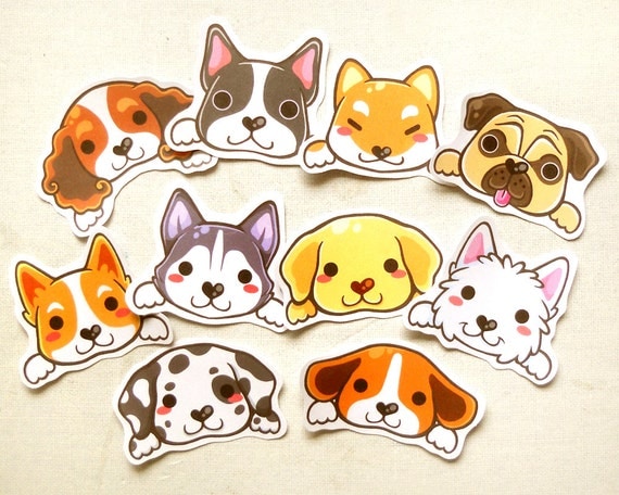 Cute Dog Stickers Set of 10: Kawaii Puppy Dog by BeagleCakesArt