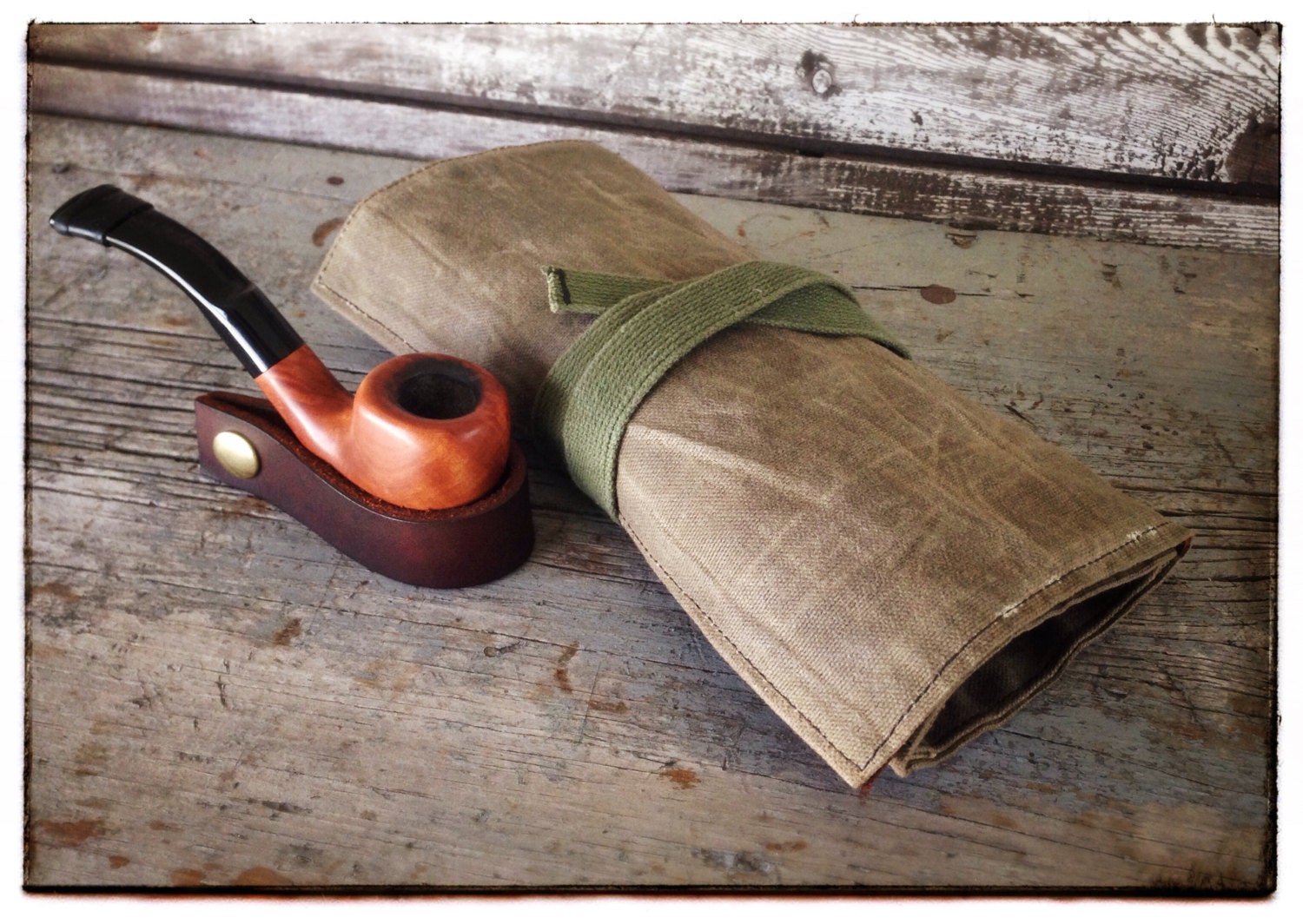 Waxed Canvas & Leather Pipe Tobacco Roll by TwoWindmillsBoutique