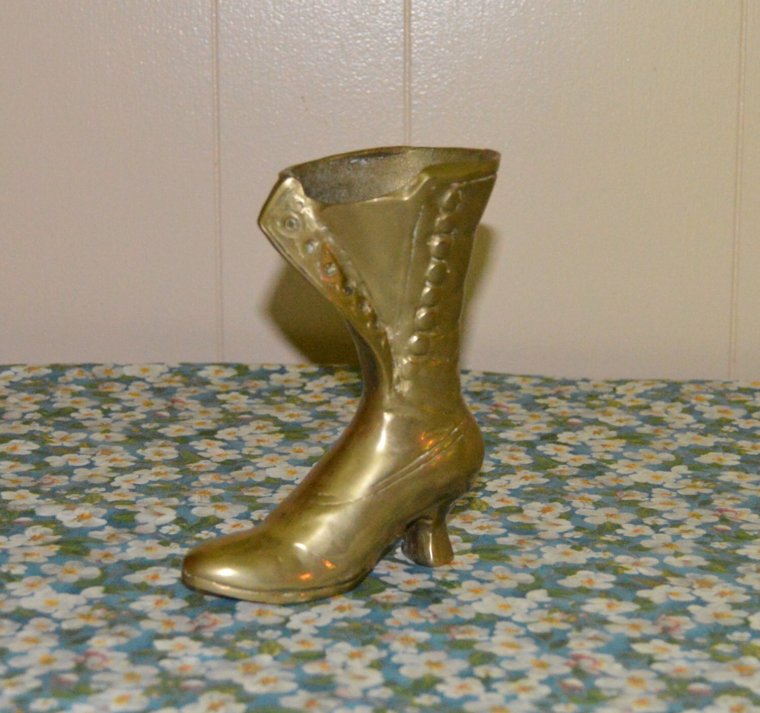 Brass Shoe Vase Boot Planter Victorian Lace Up Boot Vase