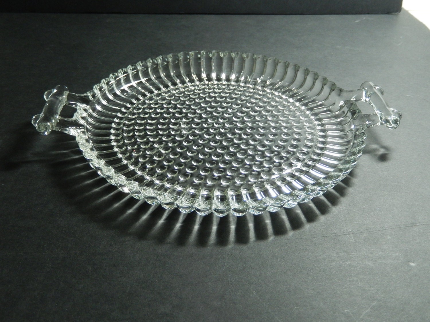 Mid century Clear round hobnail Dish/ bumpy serving glass