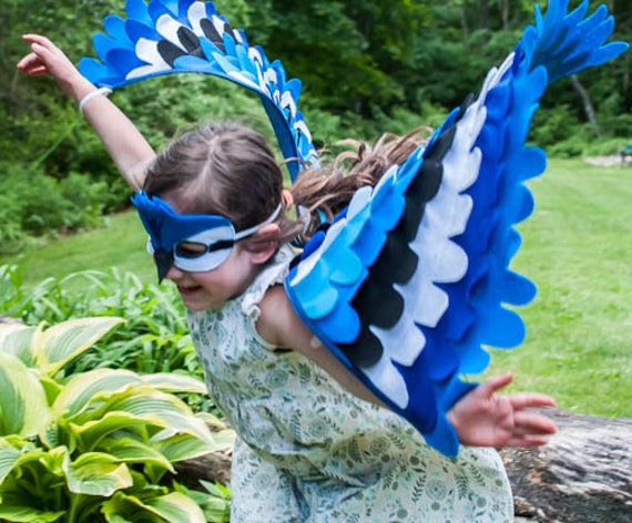 BLUE JAY COSTUME, Wings and Mask 0-24 months/ 2-5 years / 5-10 years- Eco Friendly!