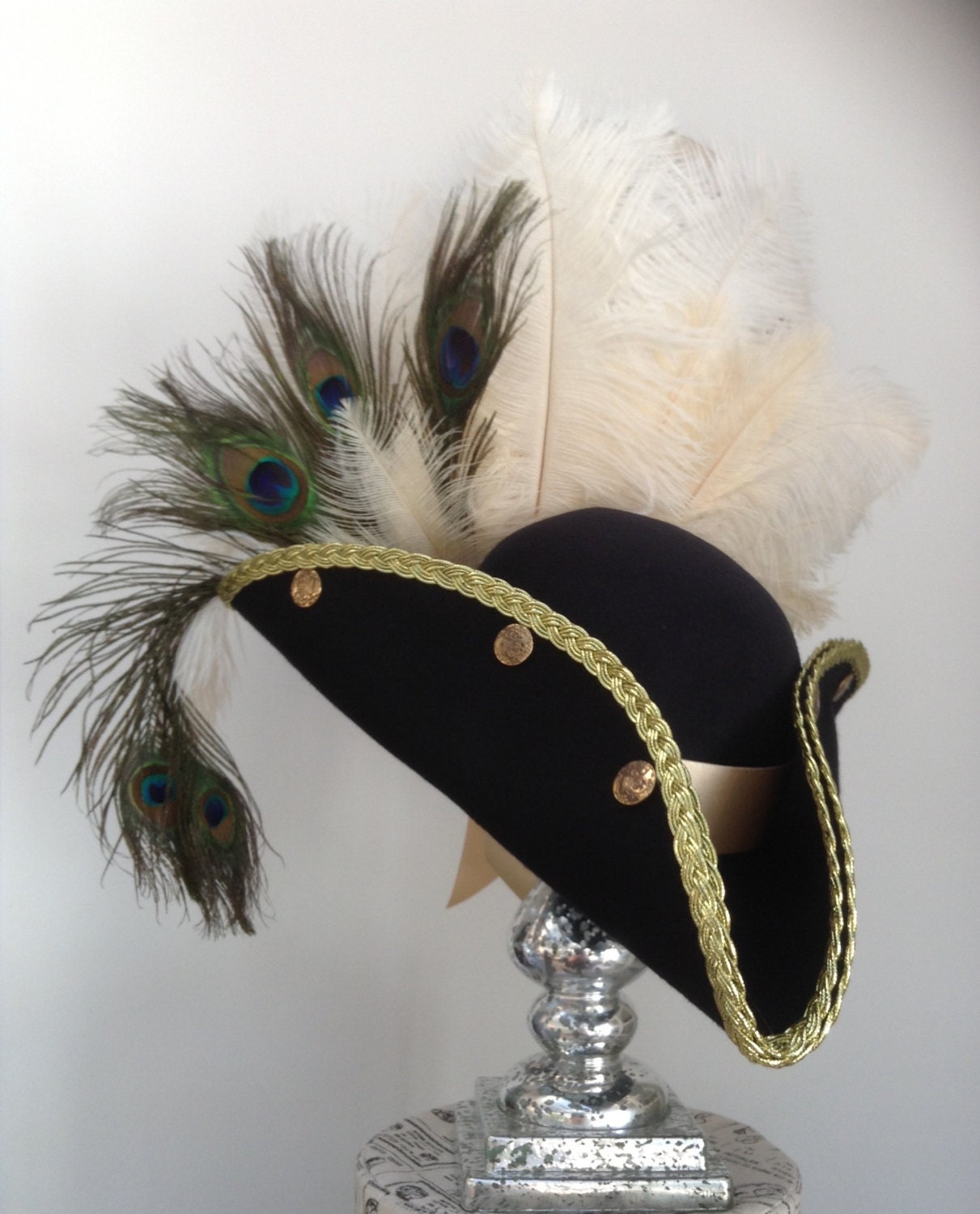 Steampunk French navy blue pirate tricorn hat