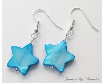 Star Shell Earrings - Light Blue/Aqua