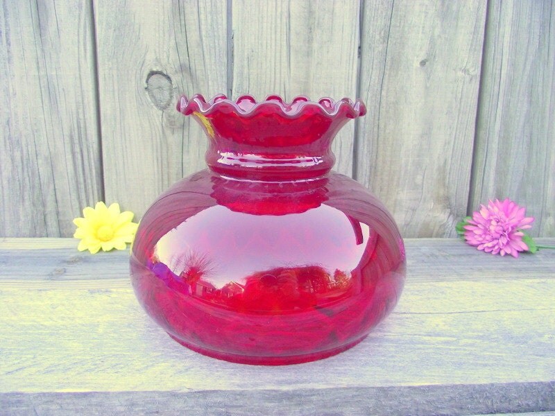 Antique Optic Red Fenton Glass Parlor Lamp Shade By
