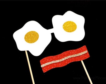 Photo Booth Props ~ Breakfast Disguise ~ Set of 2 Props ~ Bacon Mustache and Egg Glasses - Breakfast Collection