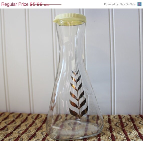VACATION SALE Retro Good Seasons Vinegar & Oil Cruet Bottle Gold Leaf