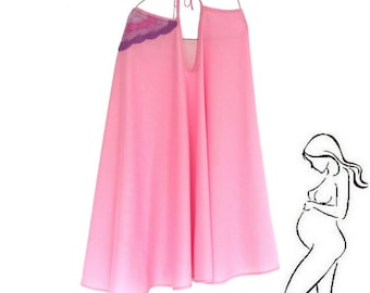 Pink maternity dress, Dress for pregnant , Pink summer tunic, Crochet decoration, Maternity clothes, Maternity fashion