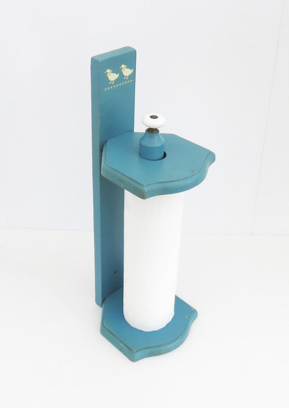 Items similar to SALE Vintage blue paper towel holder Wooden paper
