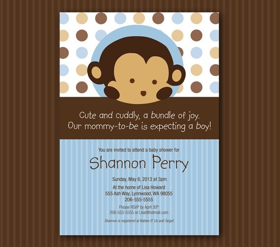 Blue Mod Pod Pop Monkey Deluxe Baby Shower Collection Printable Files Il_570xn