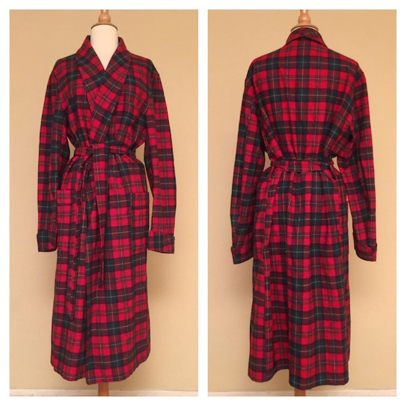 Vintage Mens Pendleton Wool Robe Red Boyd Tartan Plaid Size