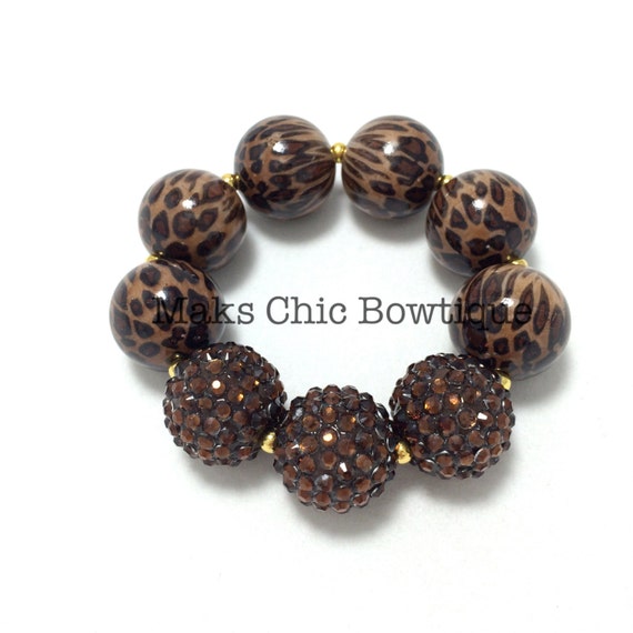 Children's Brown Leopard print Bling Chunky bracelet
