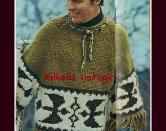 Knit Icelandic Poncho Pullover Man's Knitting PATTERN Instant Download Digital Pattern