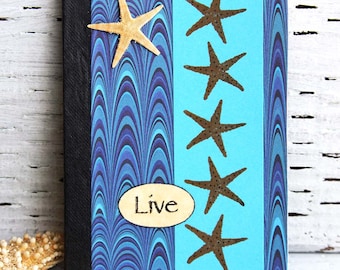 Ocean Starfish Mini Journal, Blue Pocket Notebook, Altered Composition Book, Vacation Planner, Personal Diary, Travel Journal