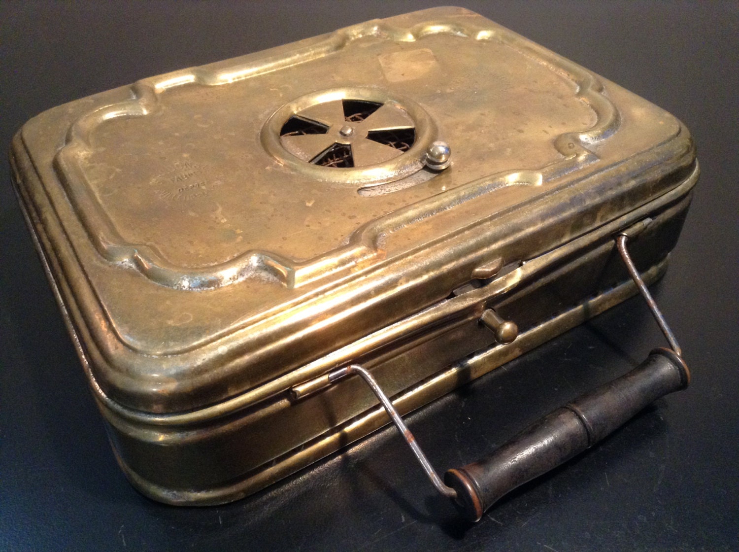 Antique French brass foot warmer brass bed warmer