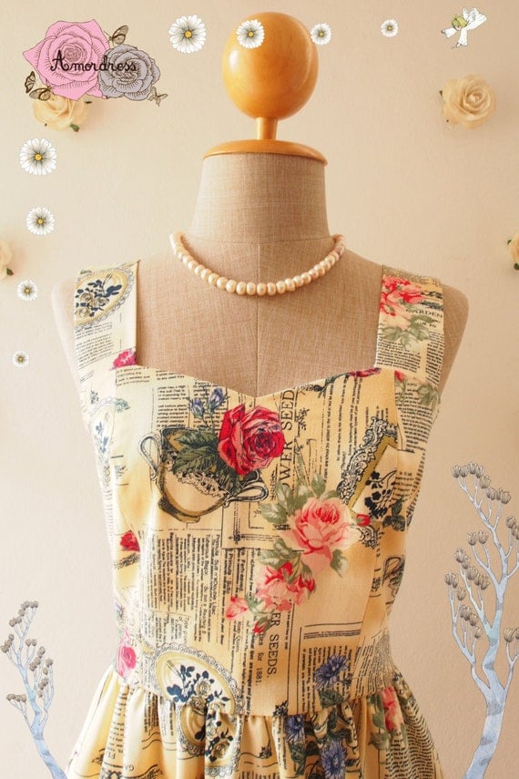 English Rose : Rose floral dress party dress whimsical sundress vintage ...