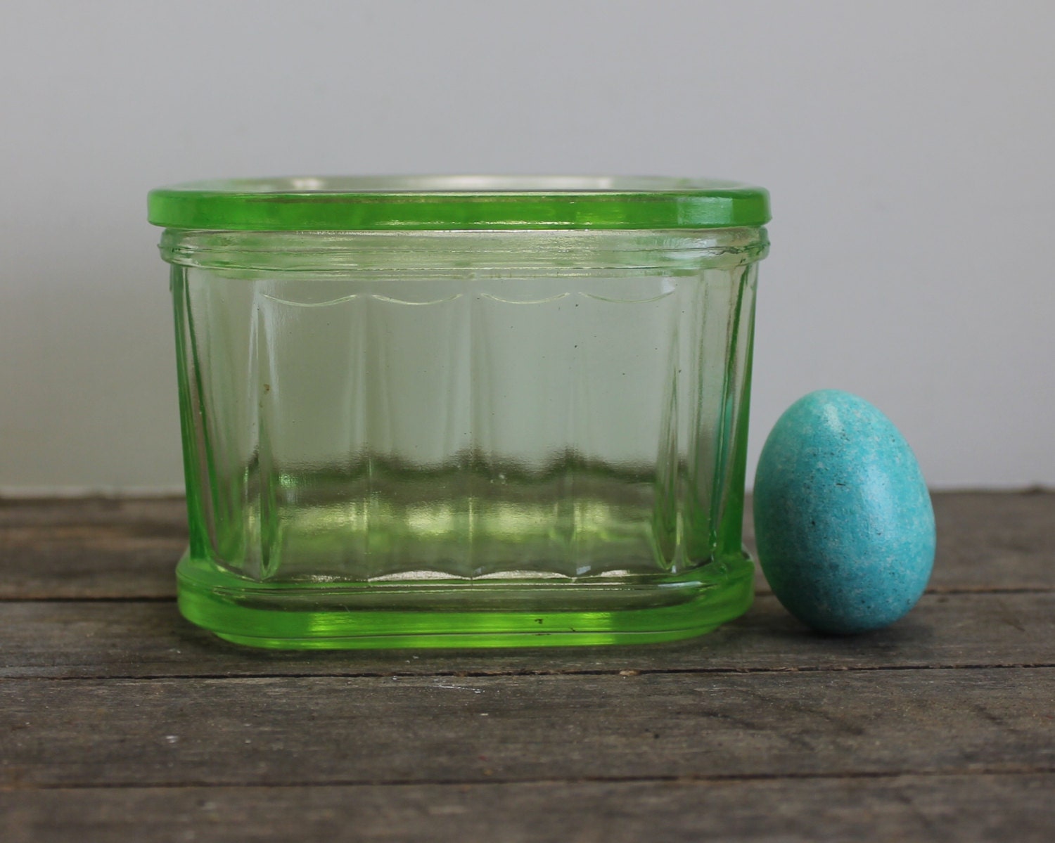 Vintage Green Depression Glass Covered Dish Refrigerator Dish Square