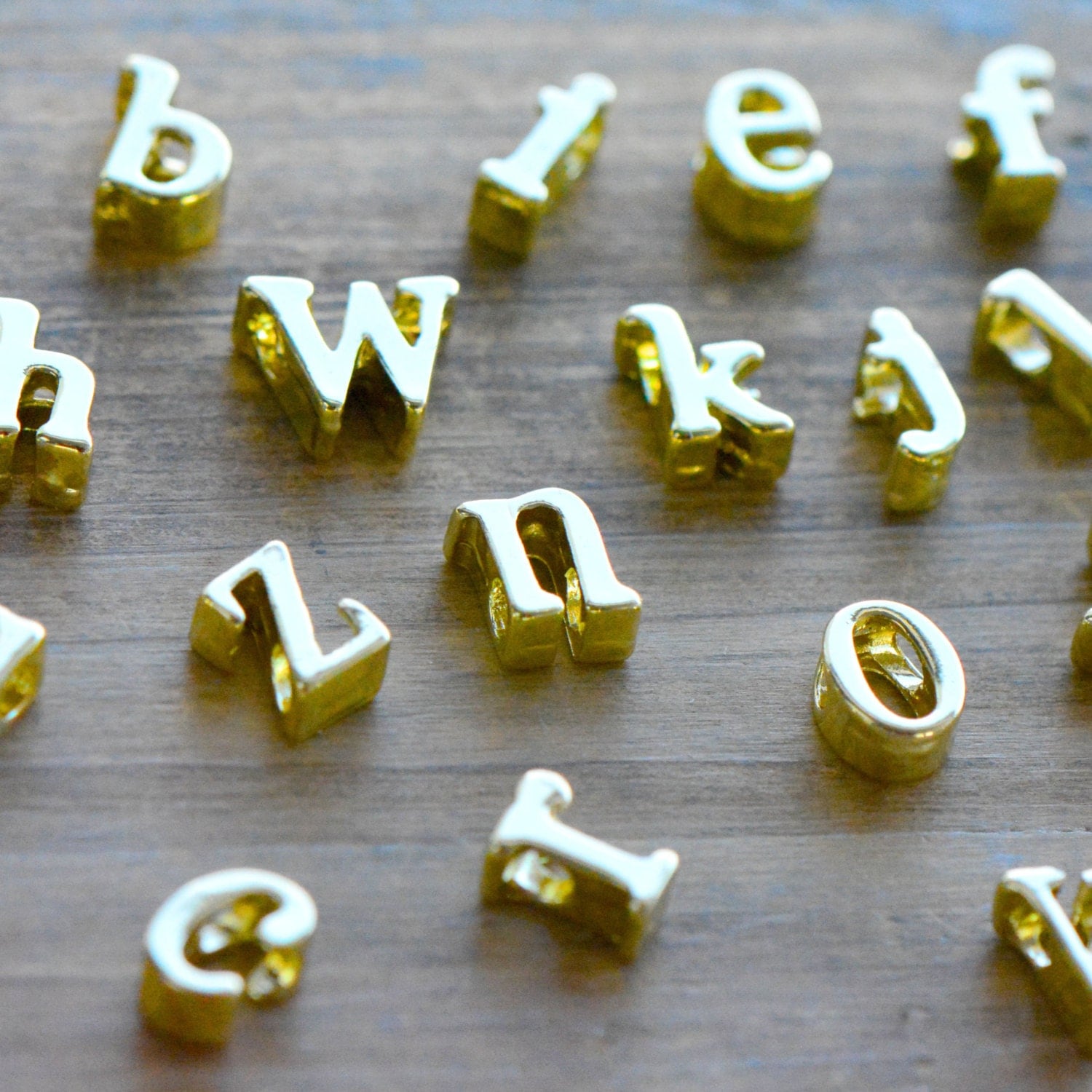 1 Gold LOWERCASE Alphabet Charm Beads Shiny 24K Gold Plated