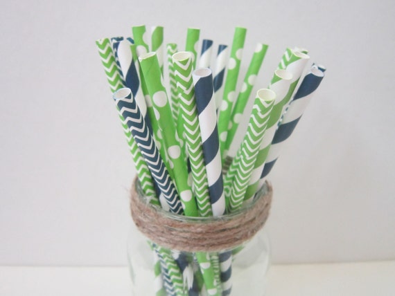 Navy Blue Lime Green Paper Straws ~ Drinking Straws ~ Wedding Straws ~ Shower Straws Il_570xn