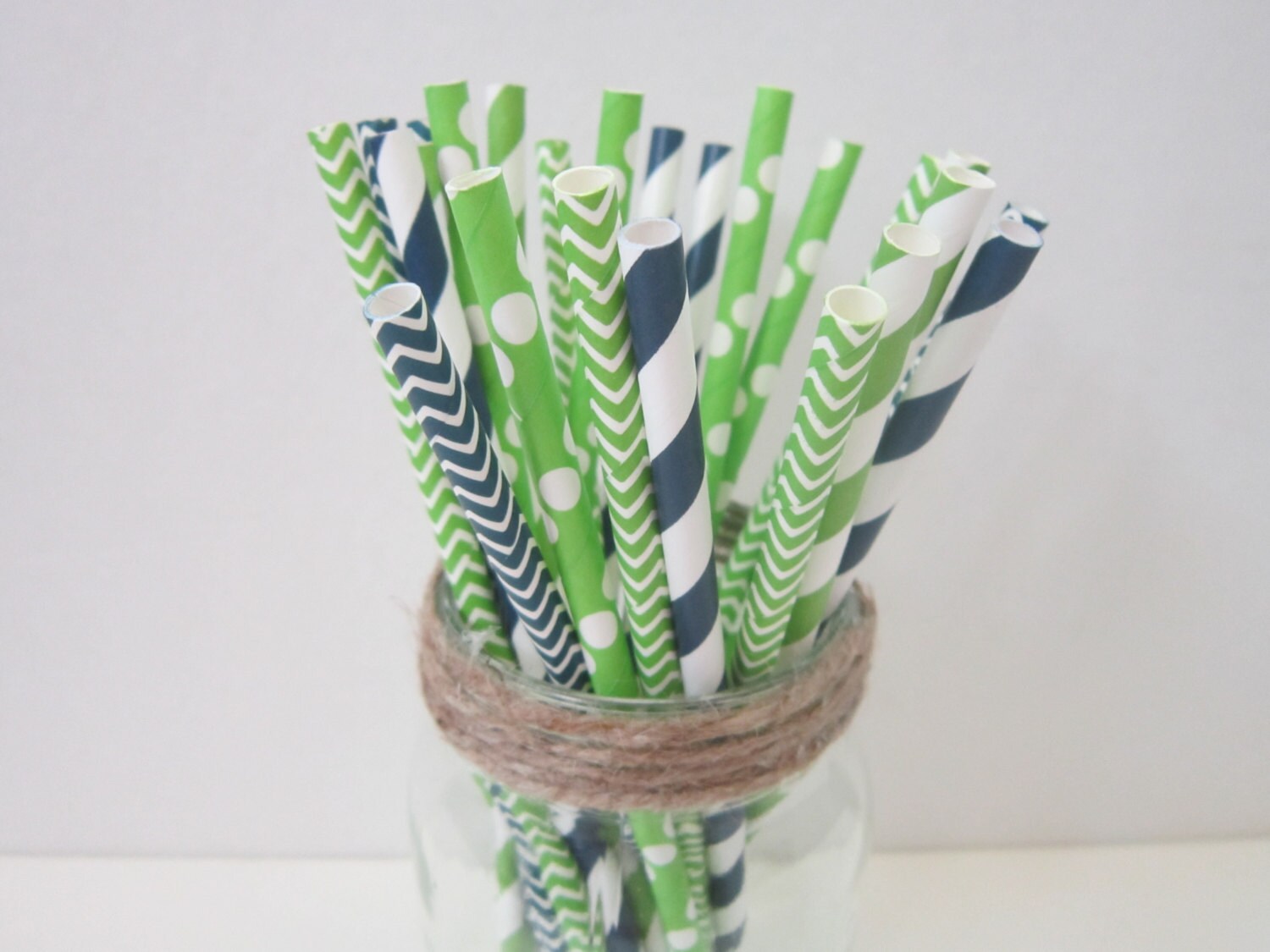 Navy Blue Lime Green Paper Straws Drinking Straws Wedding