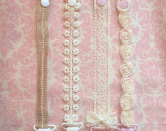 Shabby chic Pacifier clip/ binky clip/ pacifier strap/ pacifier holder