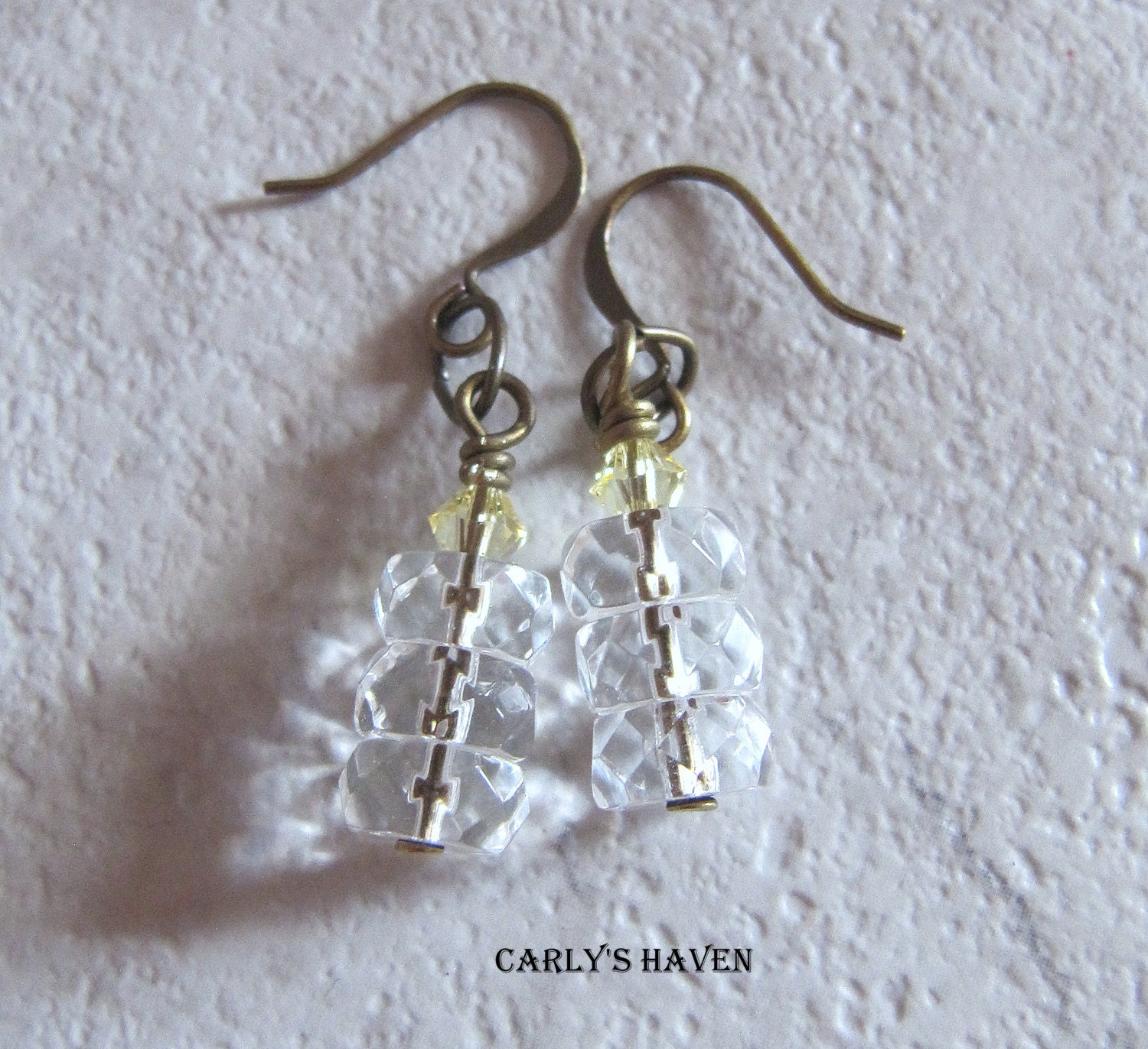 Clear Jonquil and brass necklace/earring set Czech glass