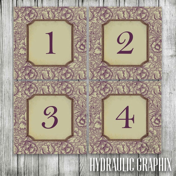Antique Wedding Table Numbers, Rustic Square Table Signs, Earthy Wedding Seating Plan, Vintage Floral Numbers for Wedding Reception Tables Il_570xn
