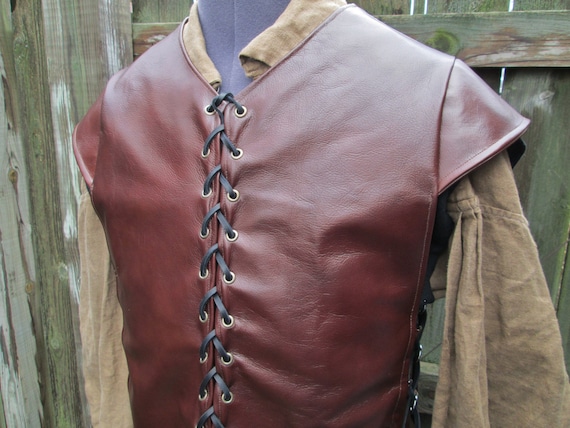 Items similar to Custom Medieval Leather Shirt, Jerkin, Lace up Front w/ Flared Shoulders 