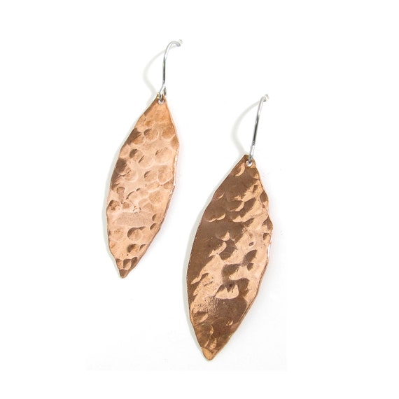 Leaf Earrings Copper Leaf Earrings Hammered Copper Earrings